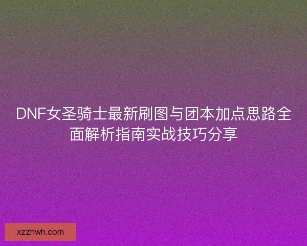 DNF女圣骑士最新刷图与团本加点思路全面解析指南实战技巧分享